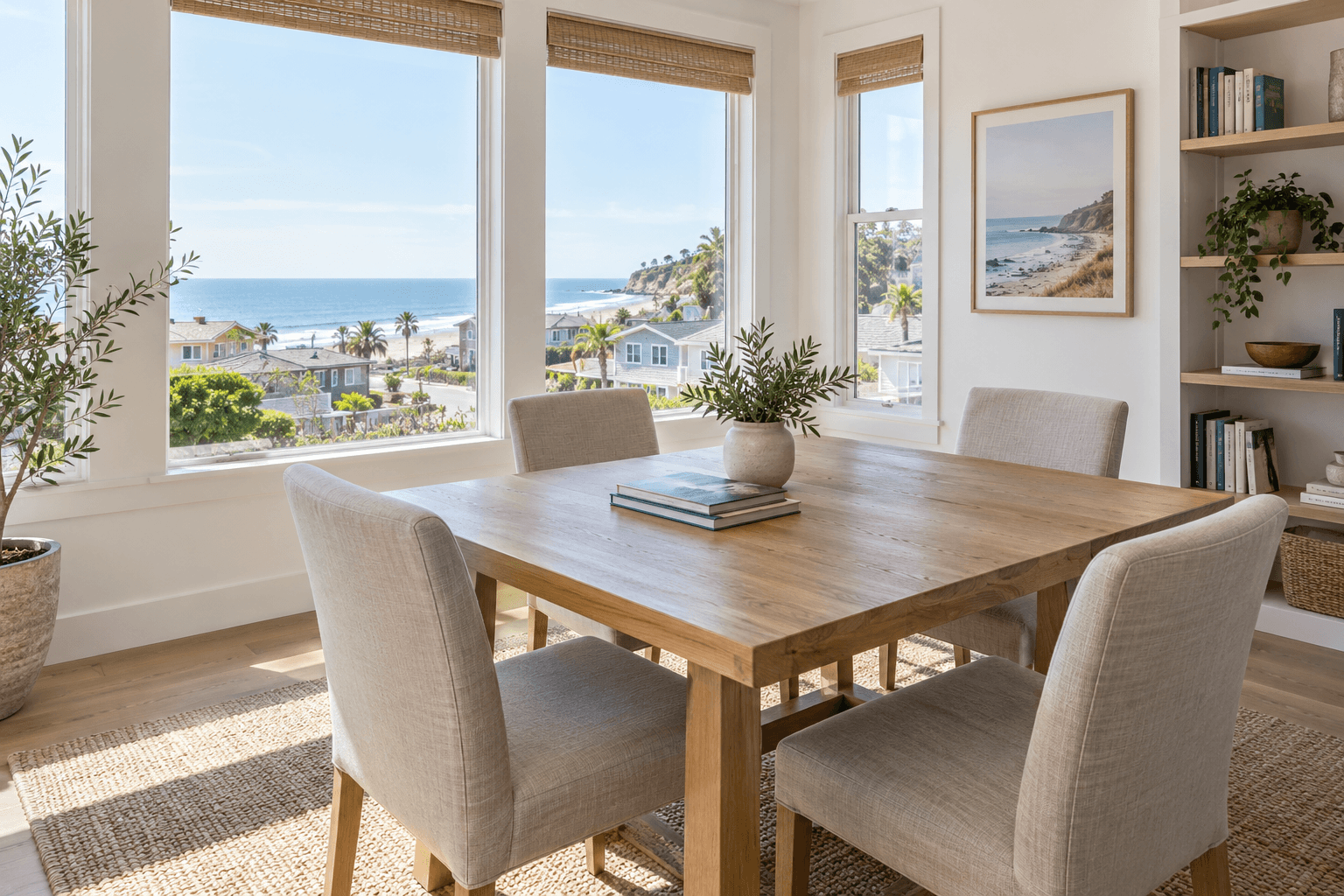AI-generated illustration of a coastal property consultation room
