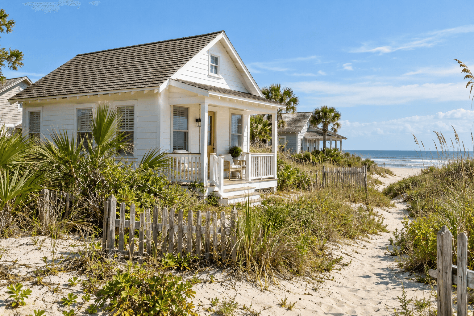 Illustrative AI-generated scene: Florida beach cottage