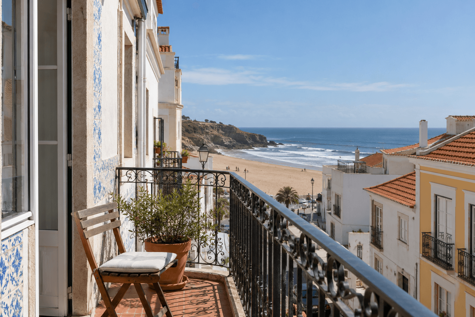 Illustrative AI-generated scene: Portuguese coastal apartment
